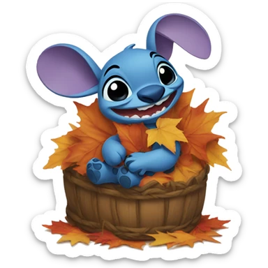 Stitch Disney with fall leaf pile sticker