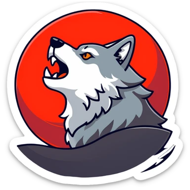 Wolf with red moon, howling, Red Rising symbol sticker