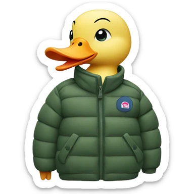 Duck with a north face puffer jacket sticker