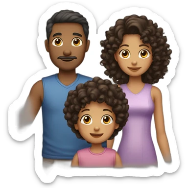 Family with 1 black hair man 1 brown straight hair 10 years old girl 1 woman with curly brown hair 2 boys with curly brown hair sticker