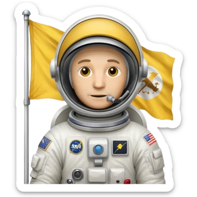 old astronaut with yellow flag in hand sticker