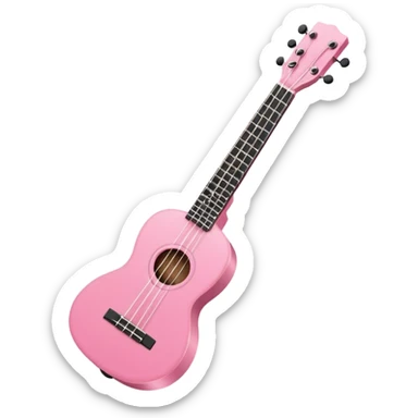 Minimalistic flat vector icon, iOS style, thin black contour on white background. Small pink ukulele with four strings. Clean, modern, no text, no shadows sticker