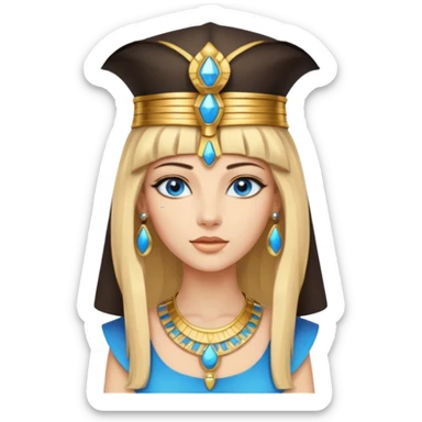 Cleopatra vestita da faraone con il cappello da faraone ma con gli occhi azzurri e i capelli lunghi biondi non troppo chiari sticker