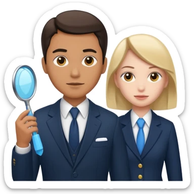 detective man interviewing cleaning girl  sticker