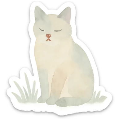 cat sitting in grass, watercolor art style sticker