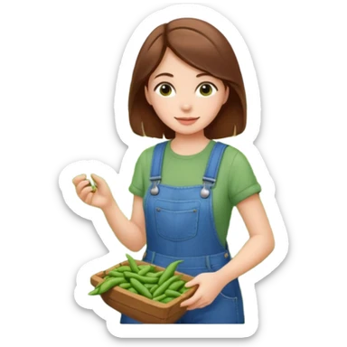 brown haired girl in garden picking green beans sticker