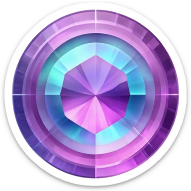 round cut fluorite gem with layered pink, purple, and blue hues and holographic shine sticker