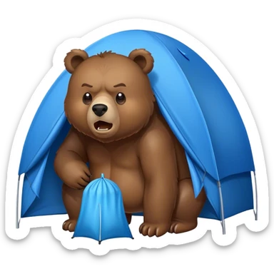 angry bear sniffing a tent sticker