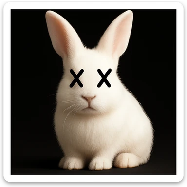 Overlay cartoon X's on the eyes of the rabbit, keep everything else 100% identical—pose, style, lighting, and background. Maintain the original style and look exactly as in the reference image. sticker