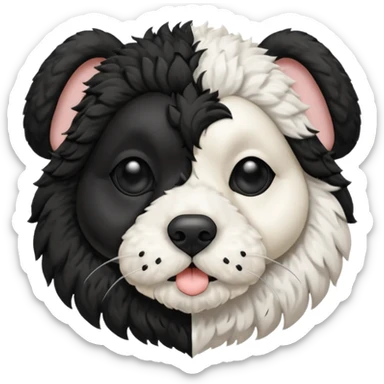 black and white cockapoo - give him a white chest, black ears and black fur covering his eyes, but then a white snout and an upside down white triangle-shaped patch of fur on his forehead sticker