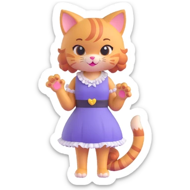 cute 3D cat girl, twin tails, winking, holding a paw up, frilly dress, sparkly background sticker