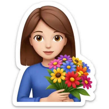 brown hair woman with big bouquet of flowers sticker