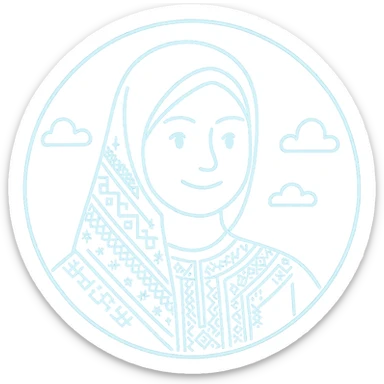 Add more prominent Algerian traditional patterns and motifs in a tech-inspired, minimalist style. Keep the avatar friendly and inside the glowing circular frame. Maintain a transparent background. The style should be tech-inspired minimalist with clear Algerian traditional patterns. sticker