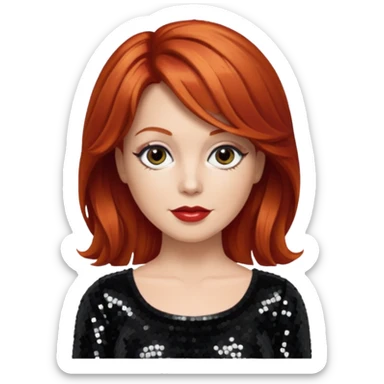 Lee Purcell with medium red hair,  black sequin outfit  sticker