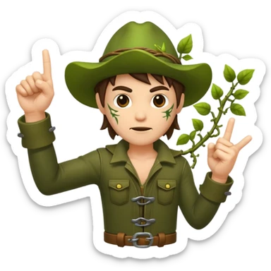 forest rogue character pointing finger guns made of vines sticker