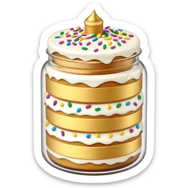 A layered little jar of cake that is gold outline sticker