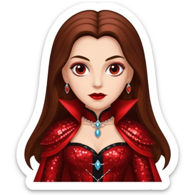 Countess Dracula with long brown hair, red sequin outfit sticker
