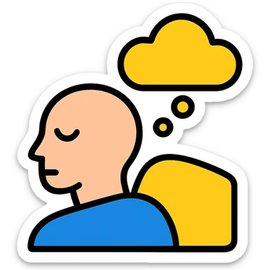 Add a more prominent dream cloud above the person's head in the icon style with minimal details and no background. sticker