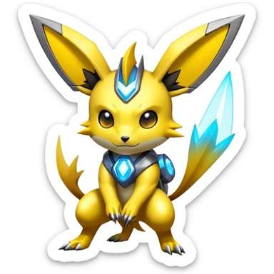 Shiny Futuristic Colorful Cyber-Pichu-Raichu-Renamon-Zeraora-hybrid-creature sticker