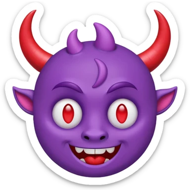 Purple demon emoji with red hearts for eyes, cartoony, circular head with horns, cute basic Google emoji sticker