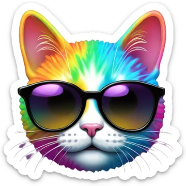 Psychedelic trippy tie die cartoon kawaii cat wearing black sunglasses  sticker