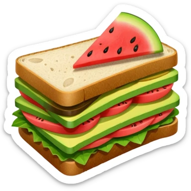 Sandwich with watermelon, wood and avocado sticker