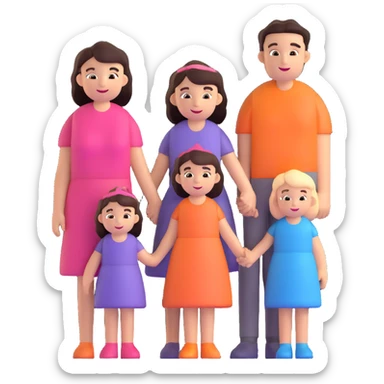 Family with mother, father and three little girls sticker