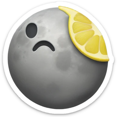 moon grey and full, with a lemon turning around the moon sticker