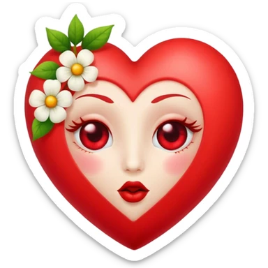 Red heart with eyes and blooming a kiss sticker