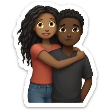 Brown girl with wavy hair hugging black boy who has dreads  sticker