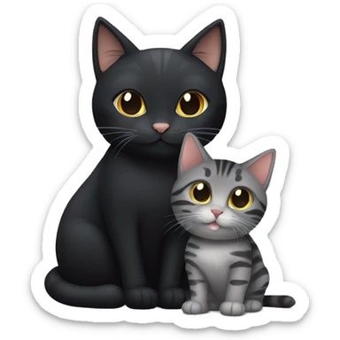 all black cat and a grey tabby cat sticker