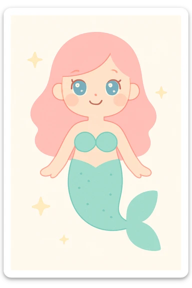 full length mermaid with pink hair, blue eyes, turquoise green tail sticker