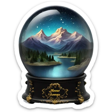 vintage black rococo night sky mountains snow globe sticker