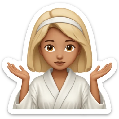 girl having facial wearing white robe, light brown colour sticker