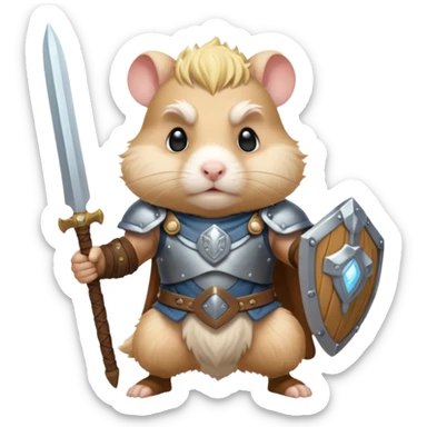 valorous Viking hamster in Valhalla, detailed armor, heroic pose, glowing sky sticker