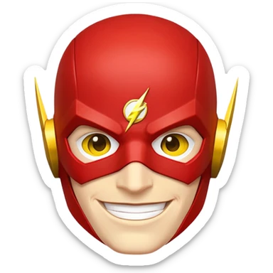 smiling face of The Flash superhero with red mask and yellow accents sticker