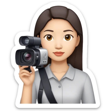 Asian Woman with a shoulder video camera sticker