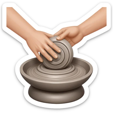 two hands kneading a ball of clay over a silver pottery wheel sticker