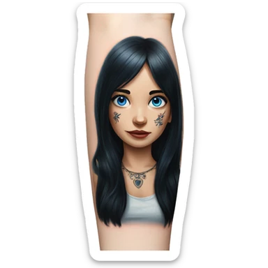 Hyperrealistic girl with blue eyes and black hair arm tattoos sticker