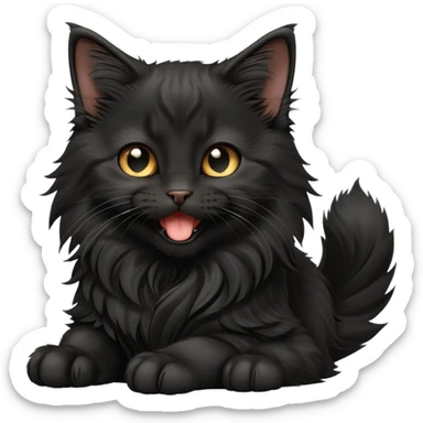 cinematic-yawning black-maine-coon-kitten-portrait-emoji,-head-tilted-playfully-and-inquisitively,-sleek--black-fur,-simplified-yet-adorable-features,-highly-detailed,-glowing-with-a-warm,-friendly-glow  sticker