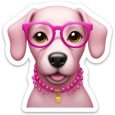 pink dog with glasess, necklase and with lashes sticker