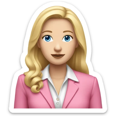 White woman with long blonde hair and blue eyes in pink pantsuit sticker