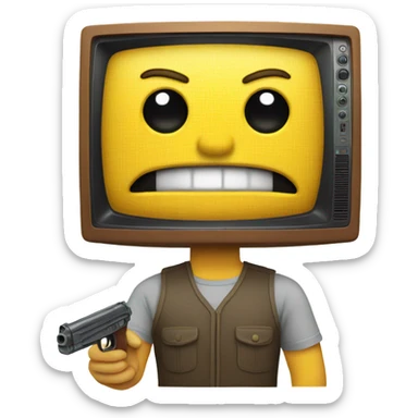 guy with a tv for a head with a toy gun sticker