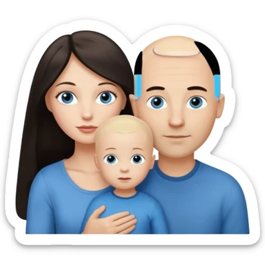Eigene Familienbild - 3 Personen, Frau dunkle lange Haare,  Mann Glatze und blaue Augen, ein kind von 2 Jahren und blond und dunkle Augen  sticker