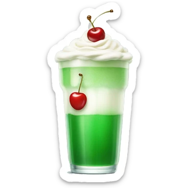 soft green soda drink with cream and cherry on top sticker