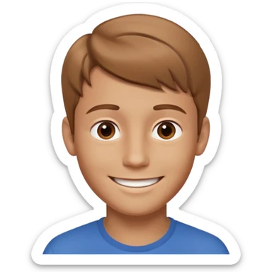round emoji, smiling young man with light brown hair, neutral background, subtle 3D effect, high resolution, no text sticker