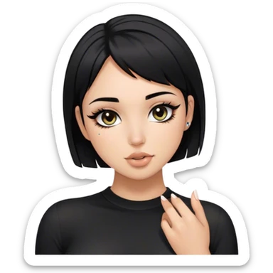 Latina girl, black short hair to the boobs, long eyelashes, perfect clean girl makeup, medium boobs, in a tight black shirt, with a nose piercing  sticker
