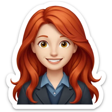 Profesora joven de fotografía, sonrriente cabello rojizo y de pelo largo  sticker