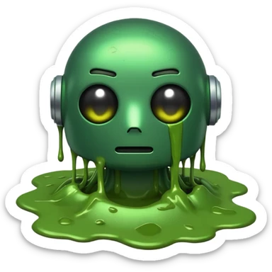 An emoji of a green robot melting away covered in thick green sludge sad and depressed  sticker