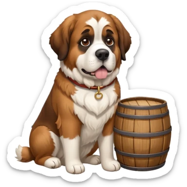 saint bernard rescue dog with barrel around the neck in snowy mountains sticker